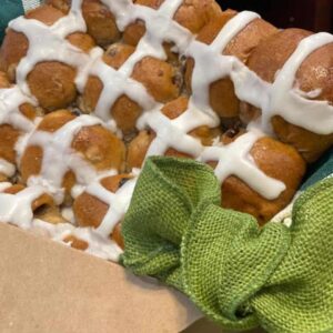 HOT CROSS BUNS WITH A GREEN BOWE