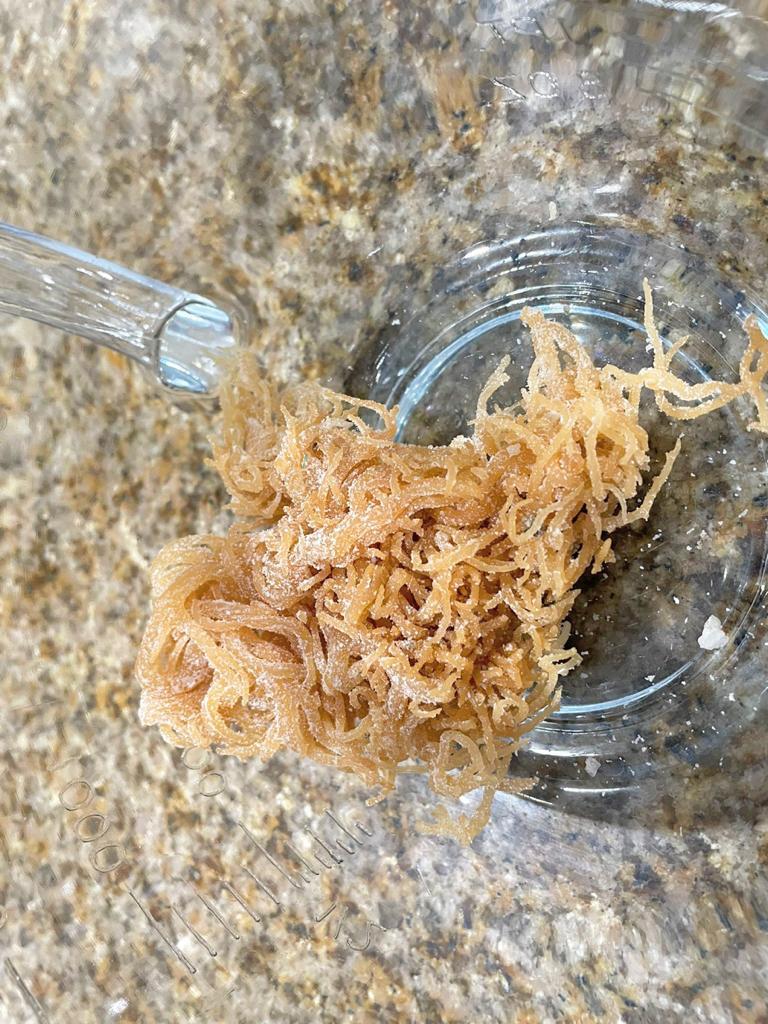 seaweed in a glass bowl on a counter, dried seaweed before being washed
