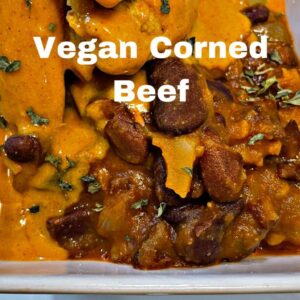 vegan corned beef | fire engine | Bully beef on a plate with vegan cheese and nachos