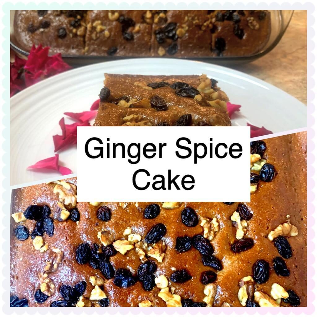 ginger spice cake on a plate and in the casserole dish