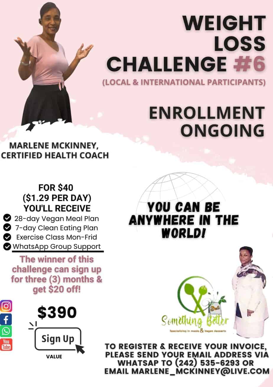 a pink flyer with a wellness and weight loss challenge