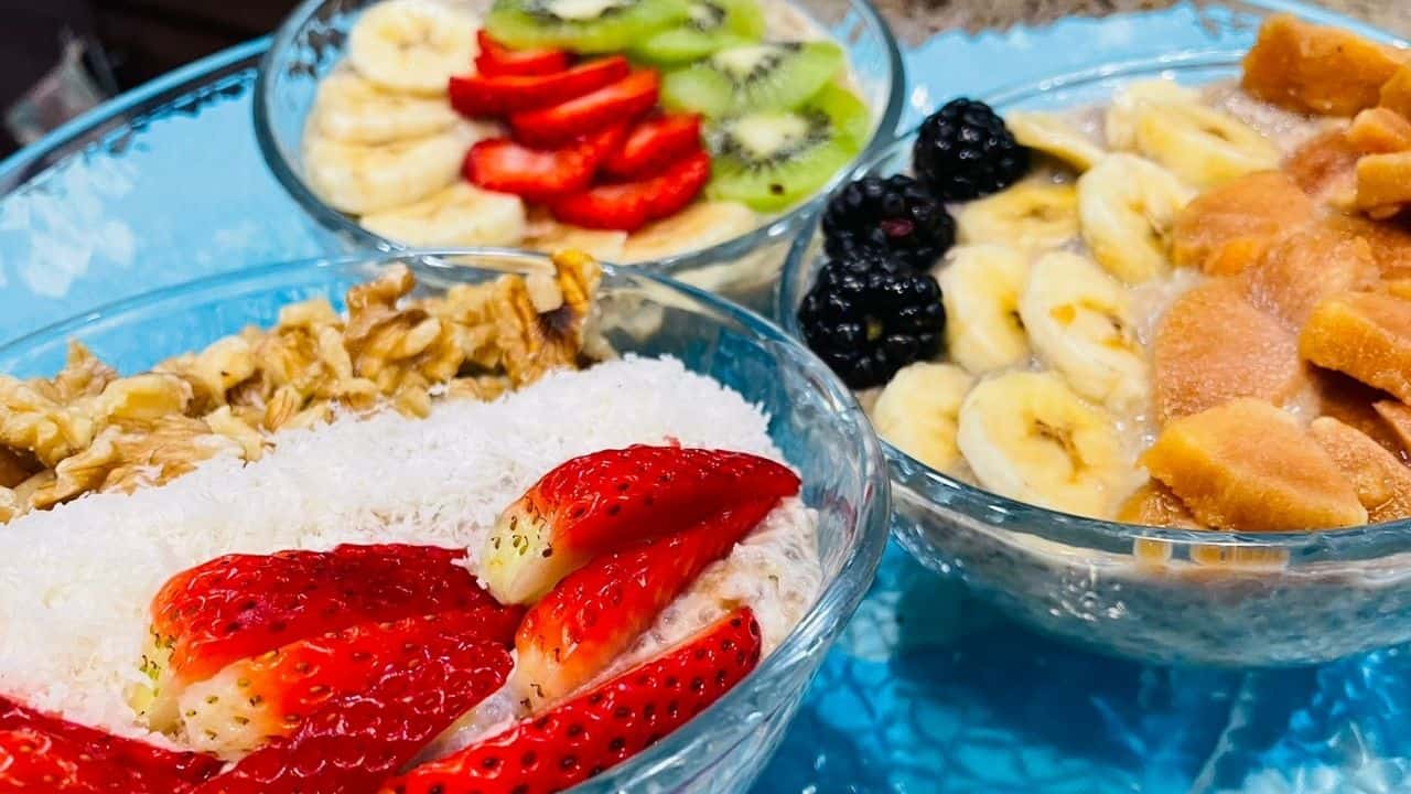 3 chia pudding ideas with different toppings