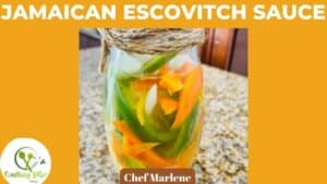 A JAR OF ESCOVITCH VEGETABLES ON THE TABLE