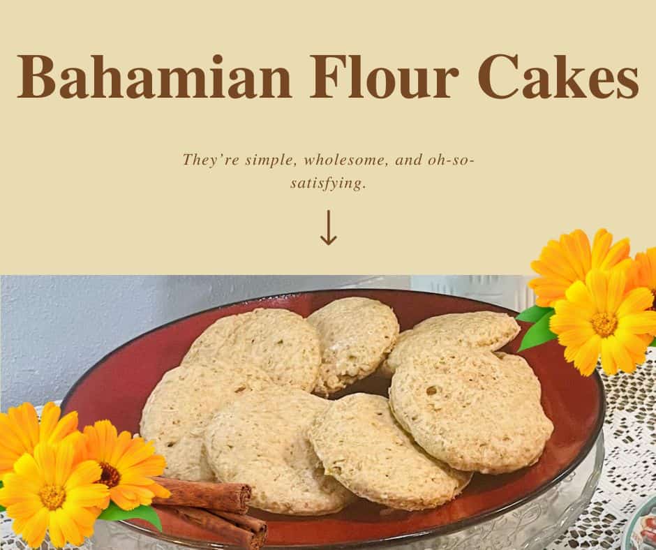flour cakes on a red plate with yellow flowers on 2 opposite ends with cinnamon sticks